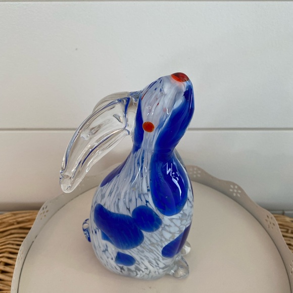 Winston Porter Other - Blue Clear Solid Glass Bunny Rabbit Paperweight Decor Sculpture Figure